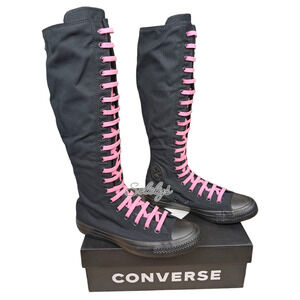 Converse CTAS XXHI Womens 8 Black Pink Black Canvas Knee High Sneaker Boot NEW